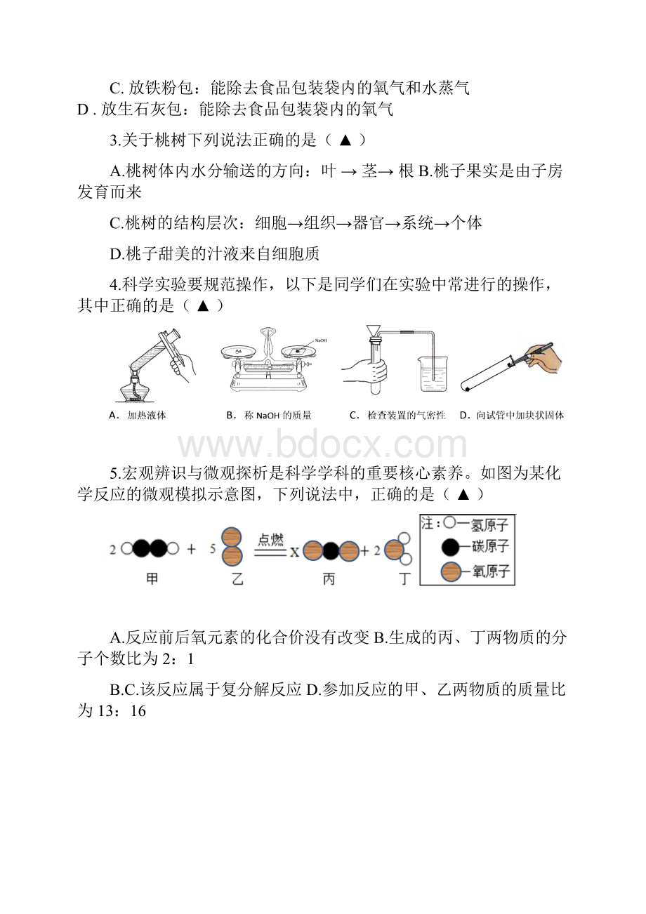 舟山一初科学中考模拟试题卷.docx_第2页