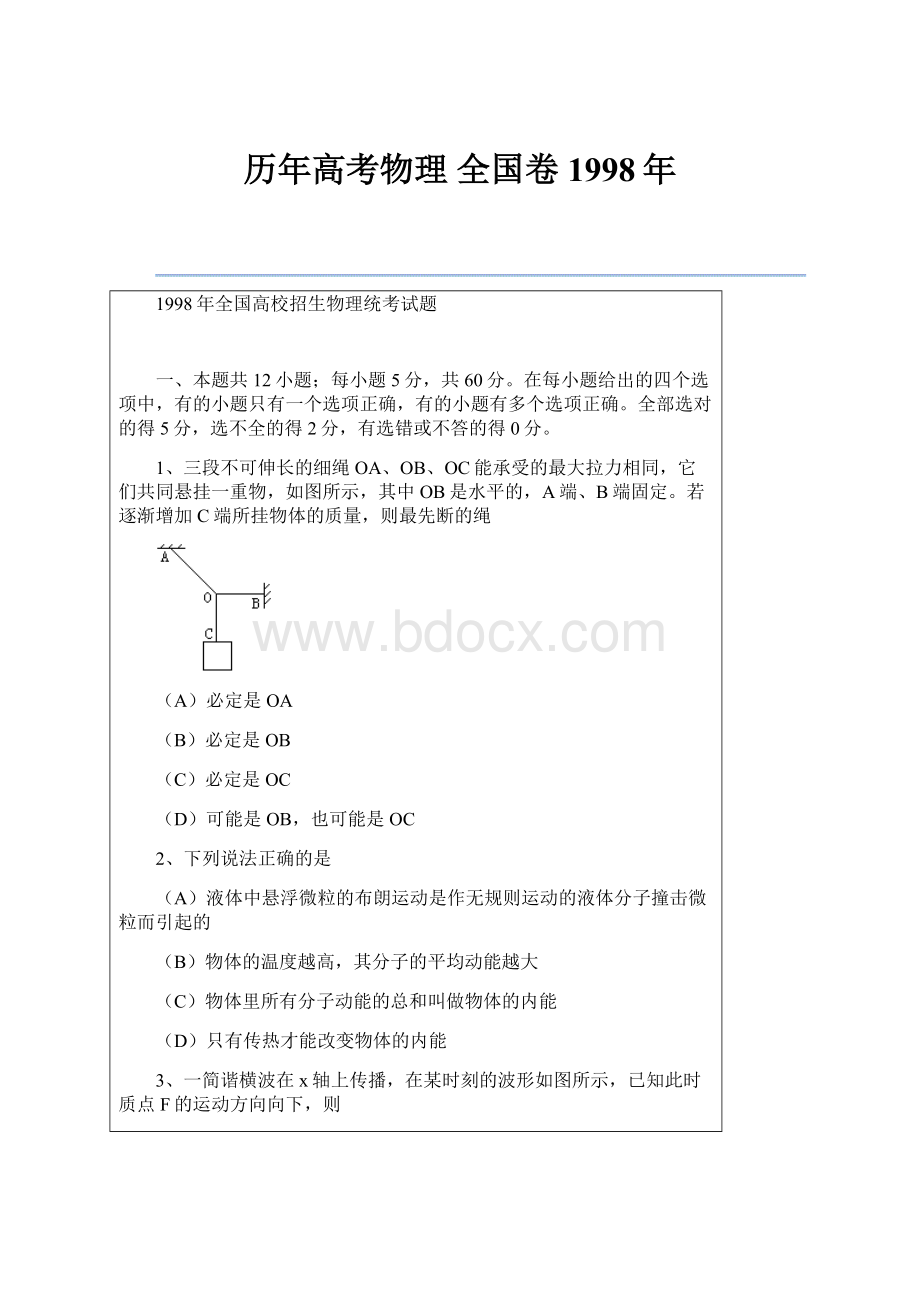 历年高考物理 全国卷 1998年.docx