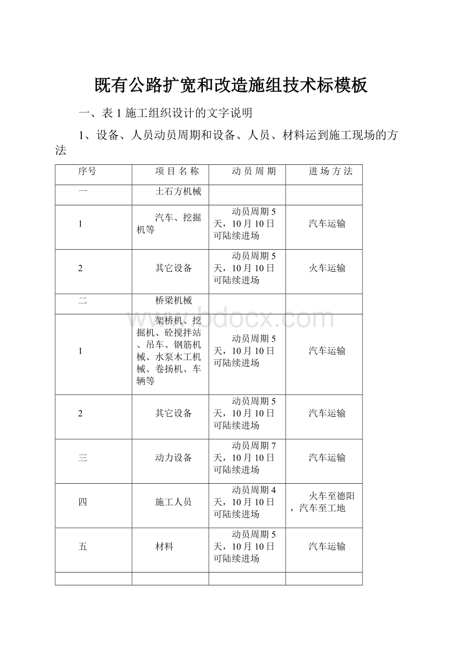 既有公路扩宽和改造施组技术标模板.docx