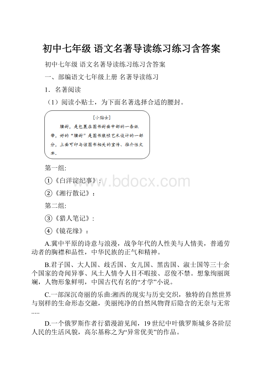 初中七年级 语文名著导读练习练习含答案.docx