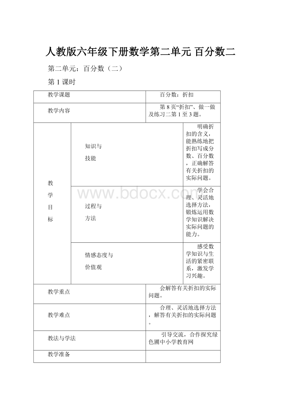 人教版六年级下册数学第二单元 百分数二.docx_第1页