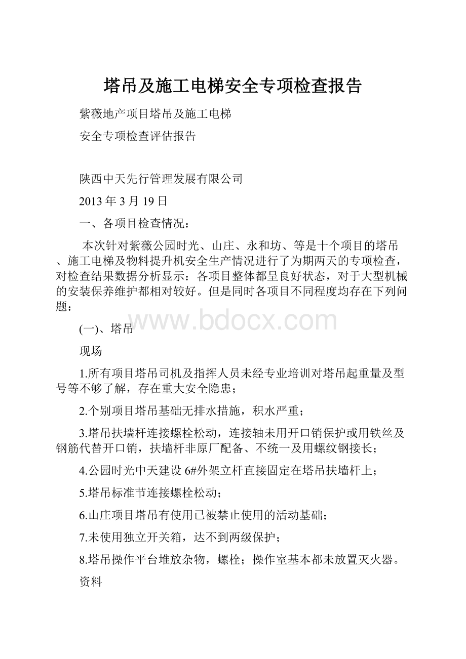 塔吊及施工电梯安全专项检查报告.docx