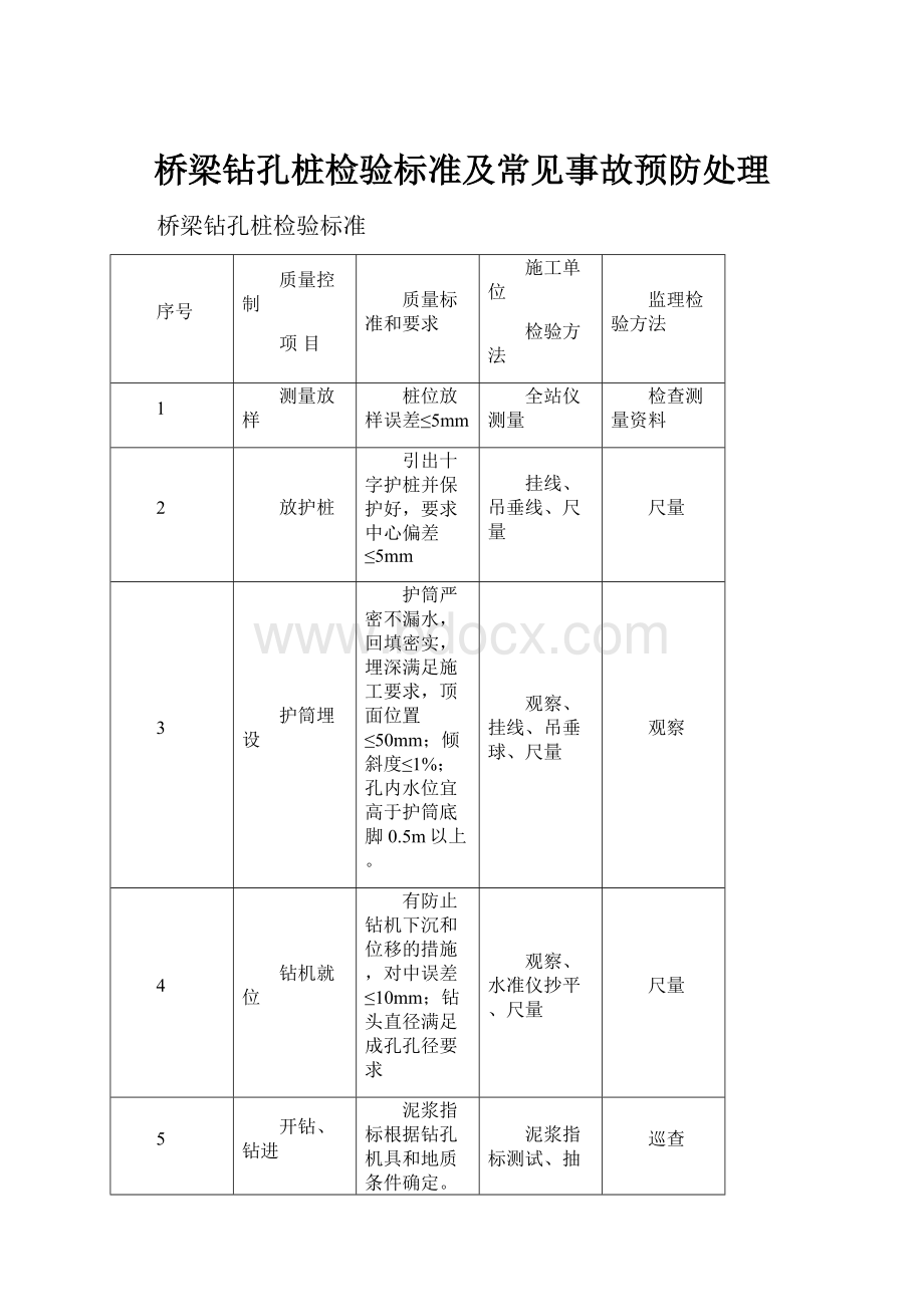 桥梁钻孔桩检验标准及常见事故预防处理.docx