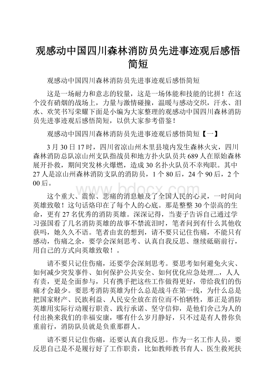 观感动中国四川森林消防员先进事迹观后感悟简短.docx