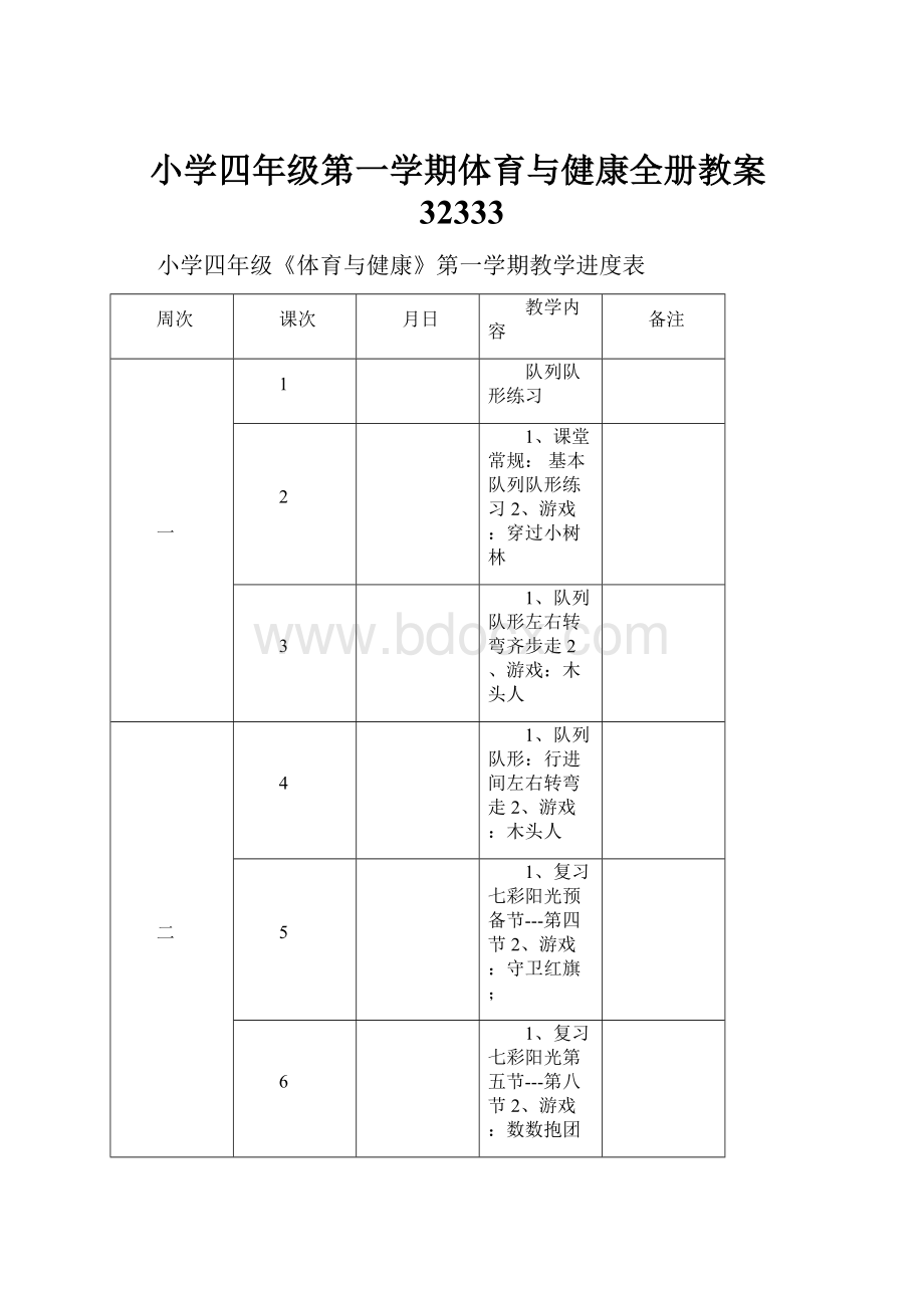 小学四年级第一学期体育与健康全册教案32333.docx_第1页