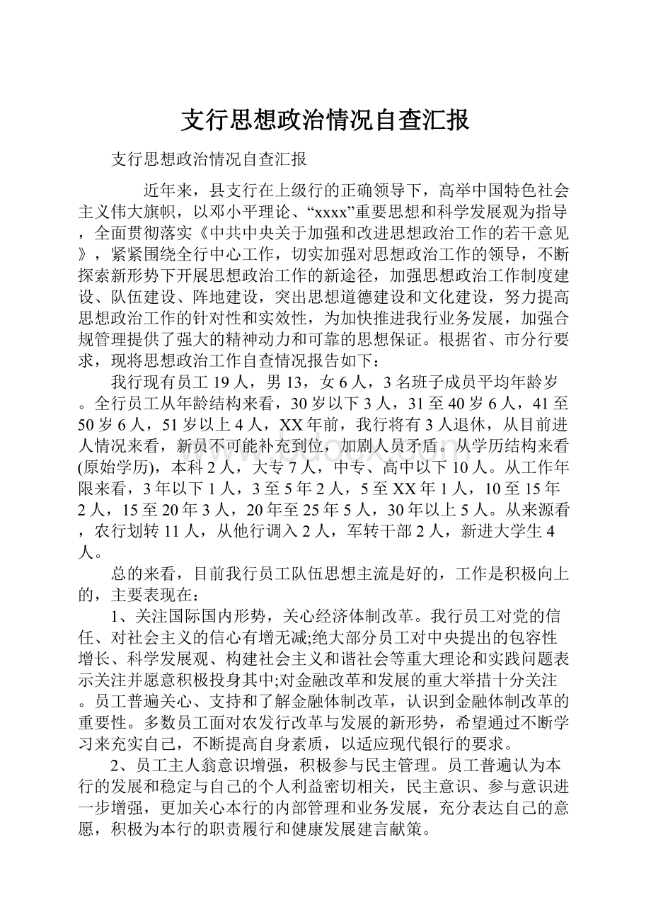 支行思想政治情况自查汇报.docx