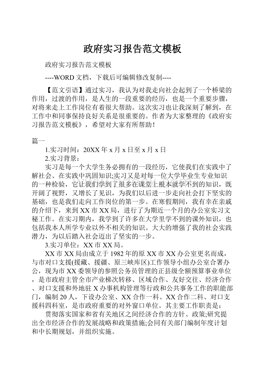 政府实习报告范文模板.docx