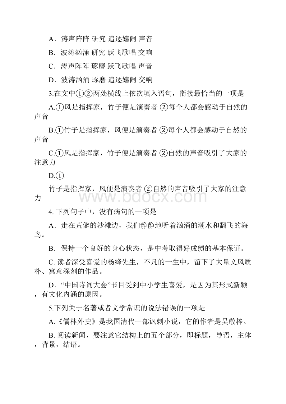 山东省潍坊市潍城区届九年级语文第一次模拟期中试题.docx_第2页