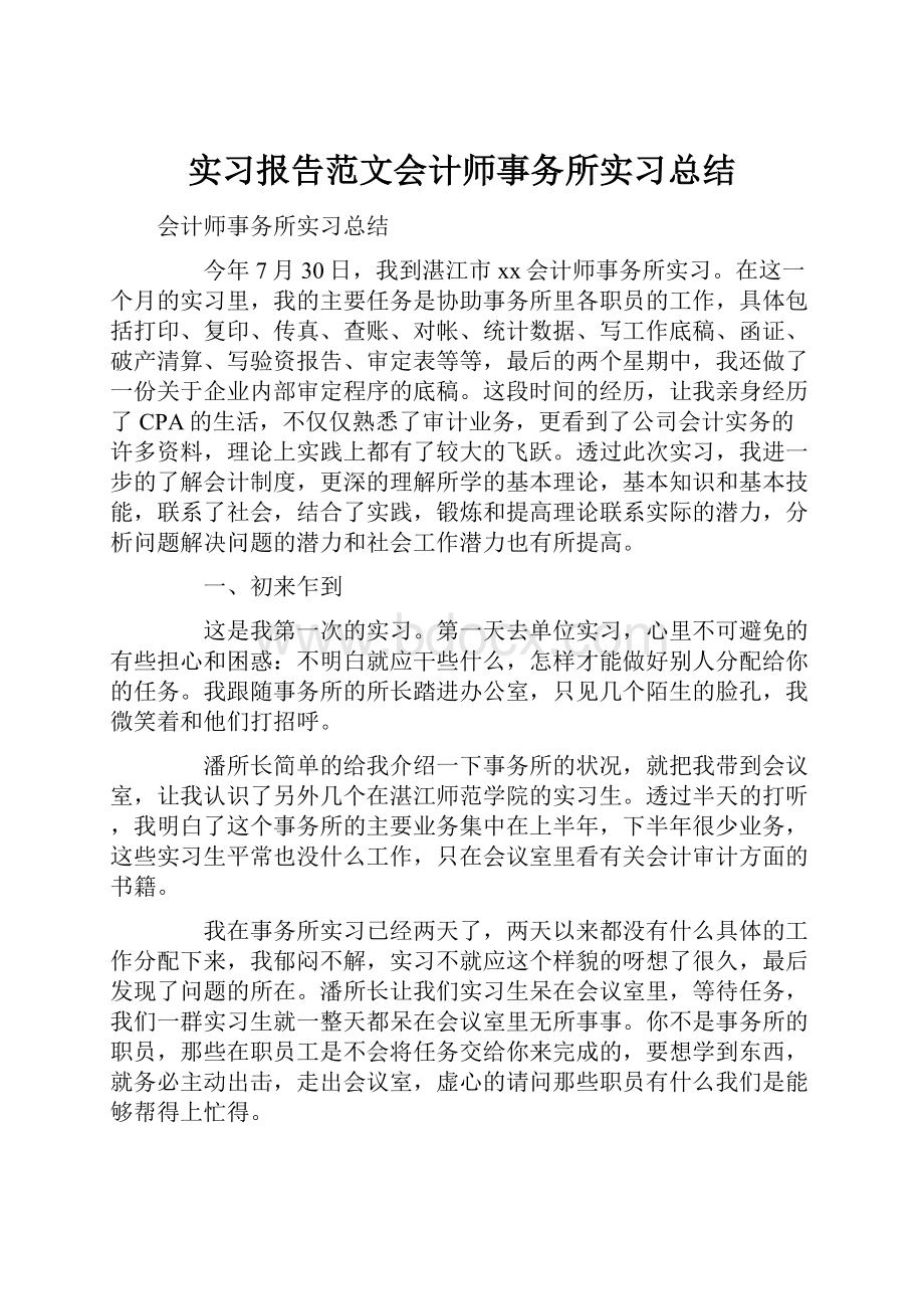 实习报告范文会计师事务所实习总结.docx_第1页