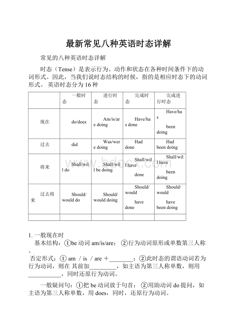 最新常见八种英语时态详解.docx