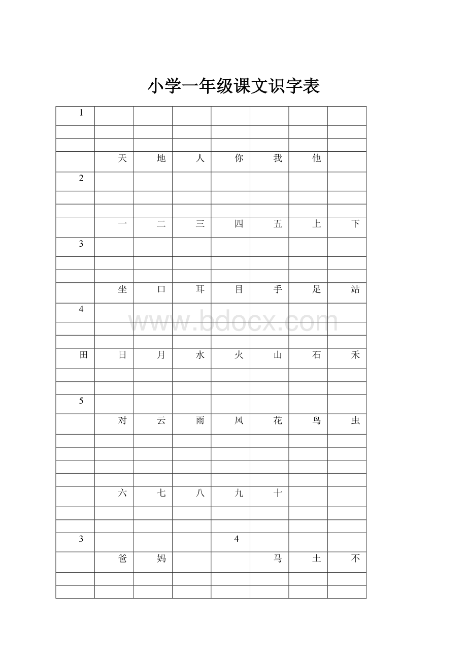 小学一年级课文识字表.docx