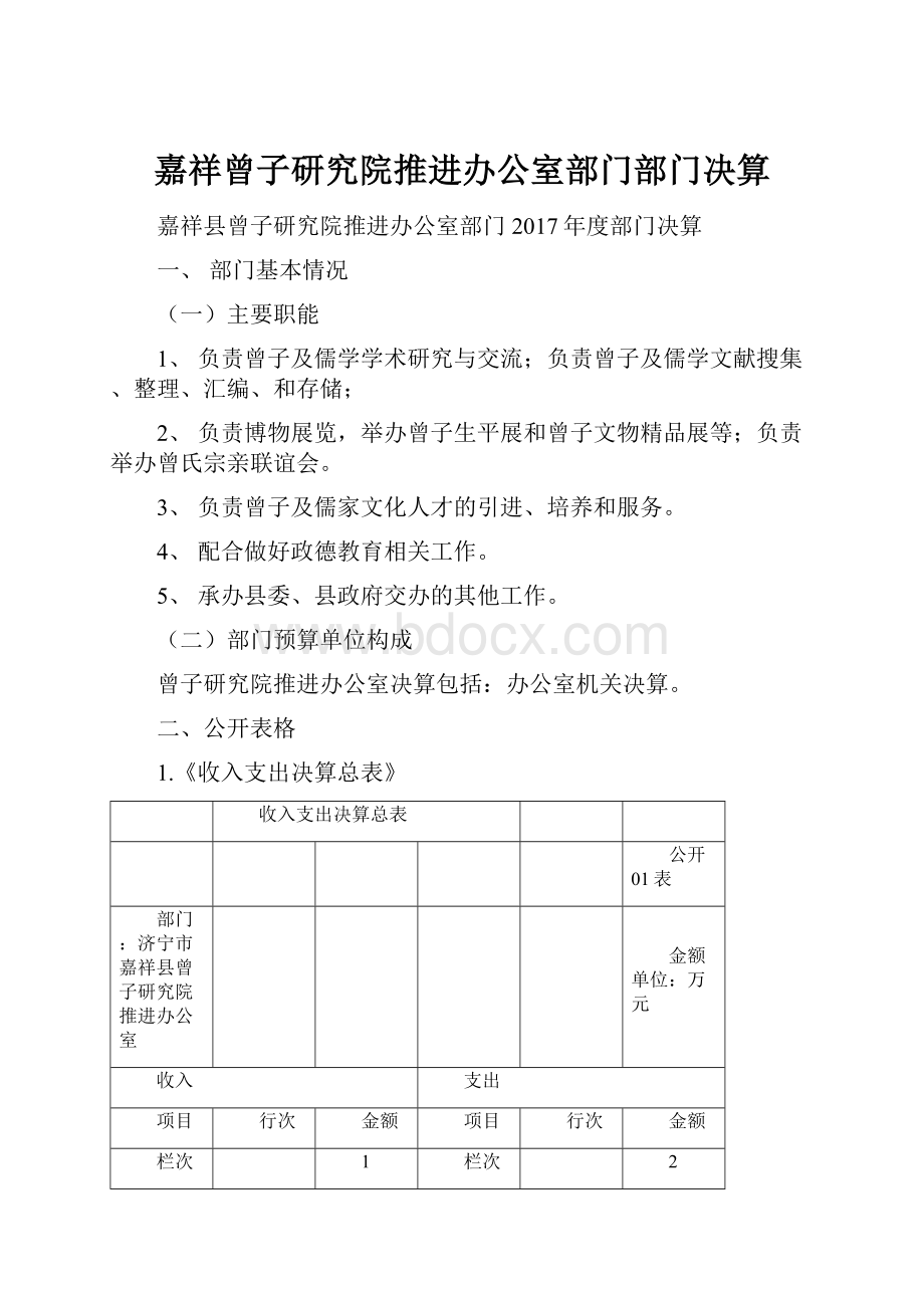 嘉祥曾子研究院推进办公室部门部门决算.docx