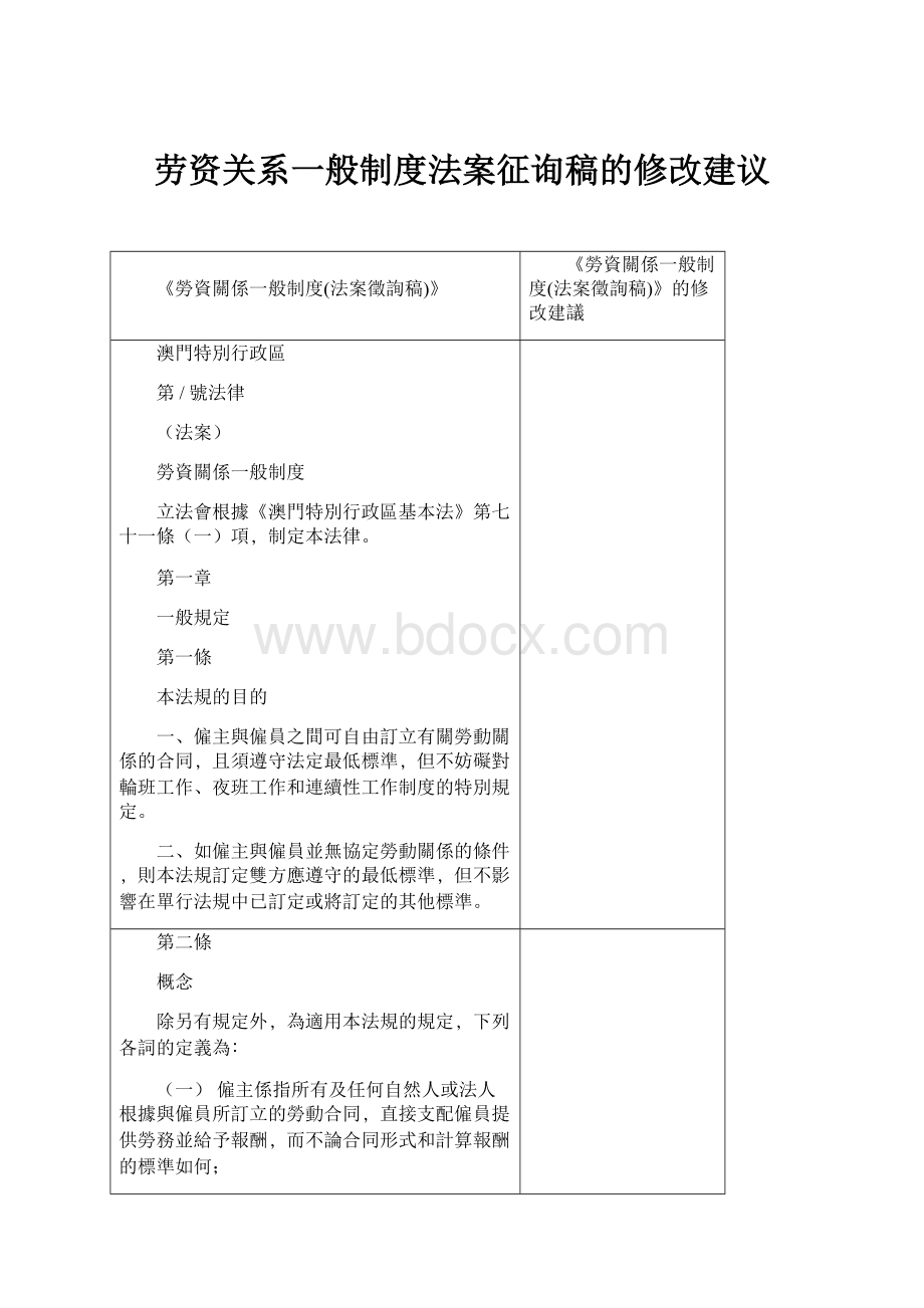 劳资关系一般制度法案征询稿的修改建议.docx_第1页