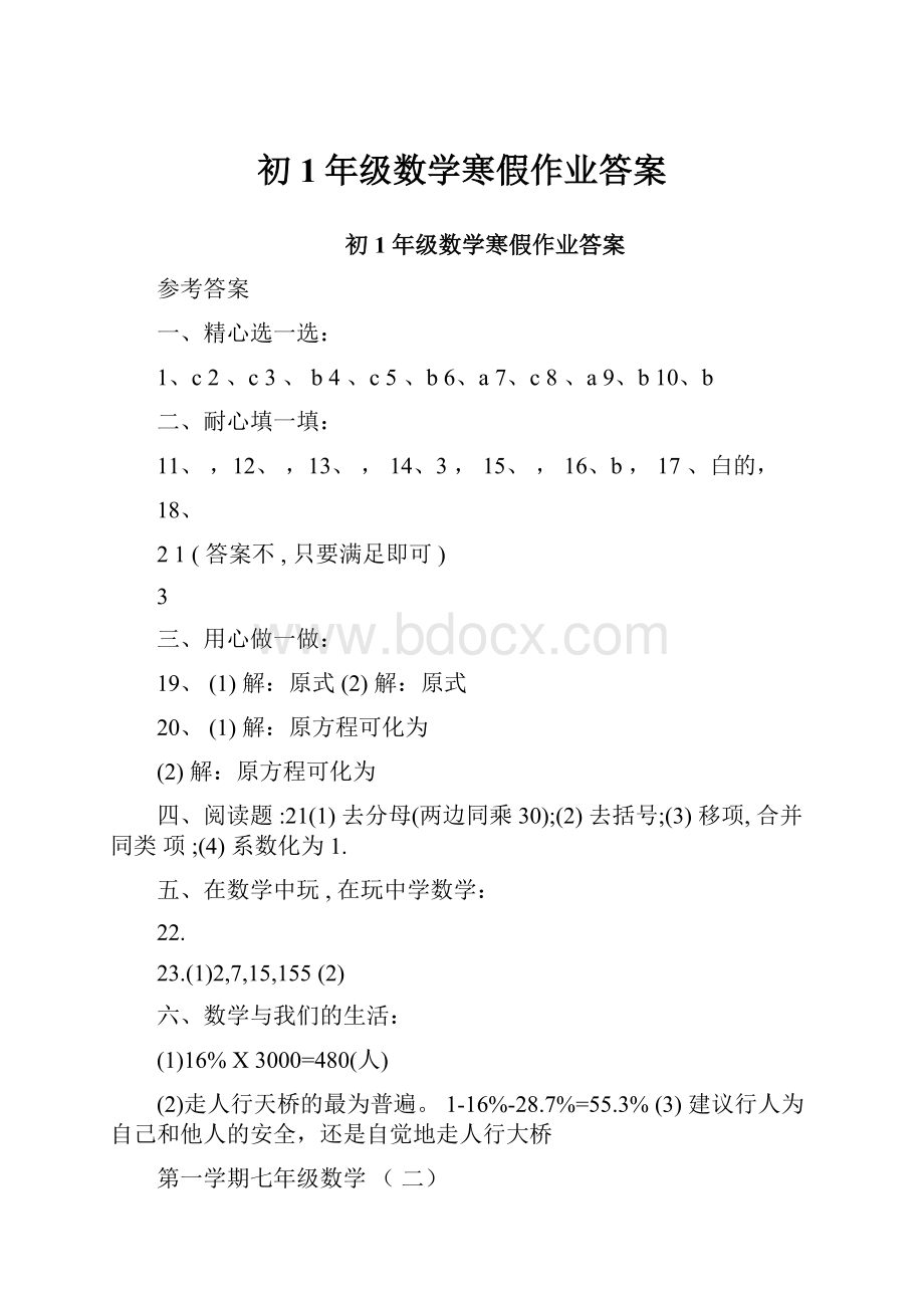 初1年级数学寒假作业答案.docx_第1页