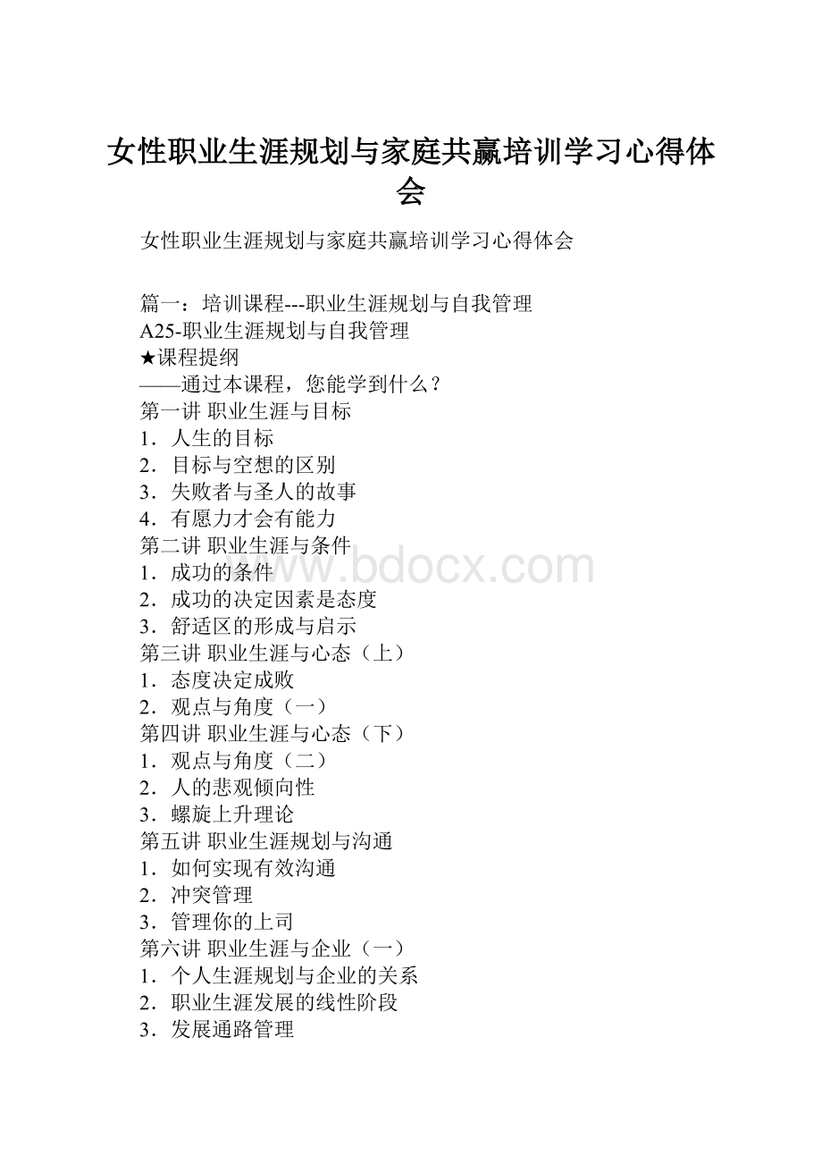 女性职业生涯规划与家庭共赢培训学习心得体会.docx