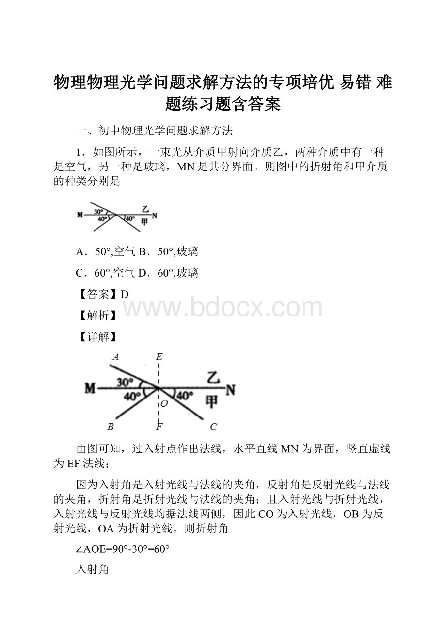 物理物理光学问题求解方法的专项培优 易错 难题练习题含答案.docx