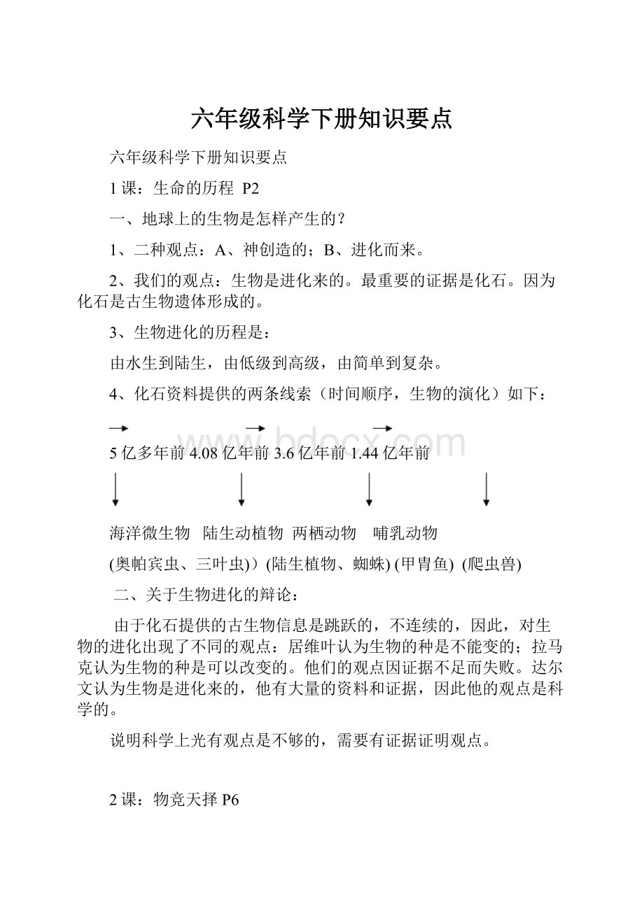 六年级科学下册知识要点.docx