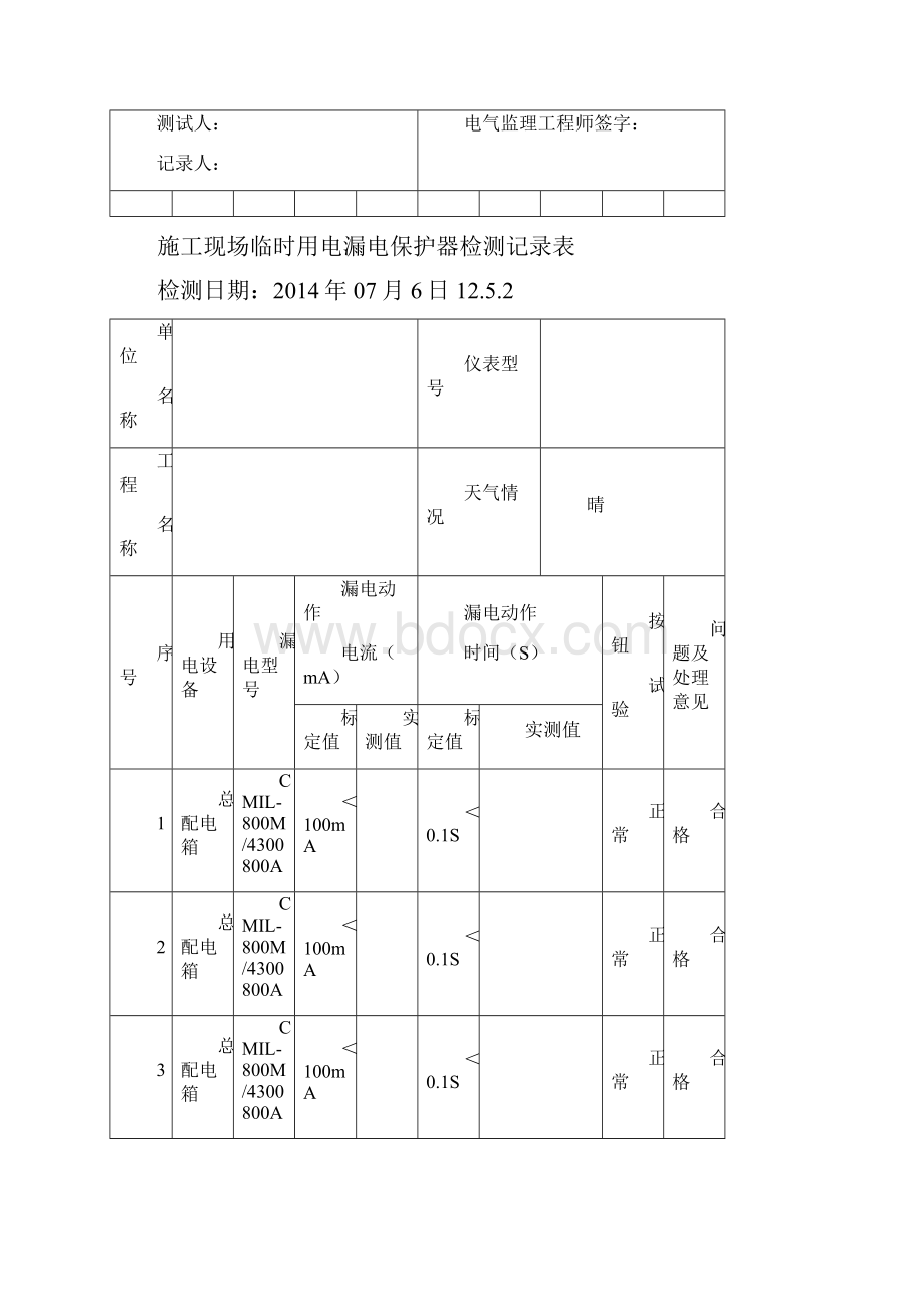 施工现场临时用电漏电保护器检测记录表.docx_第3页