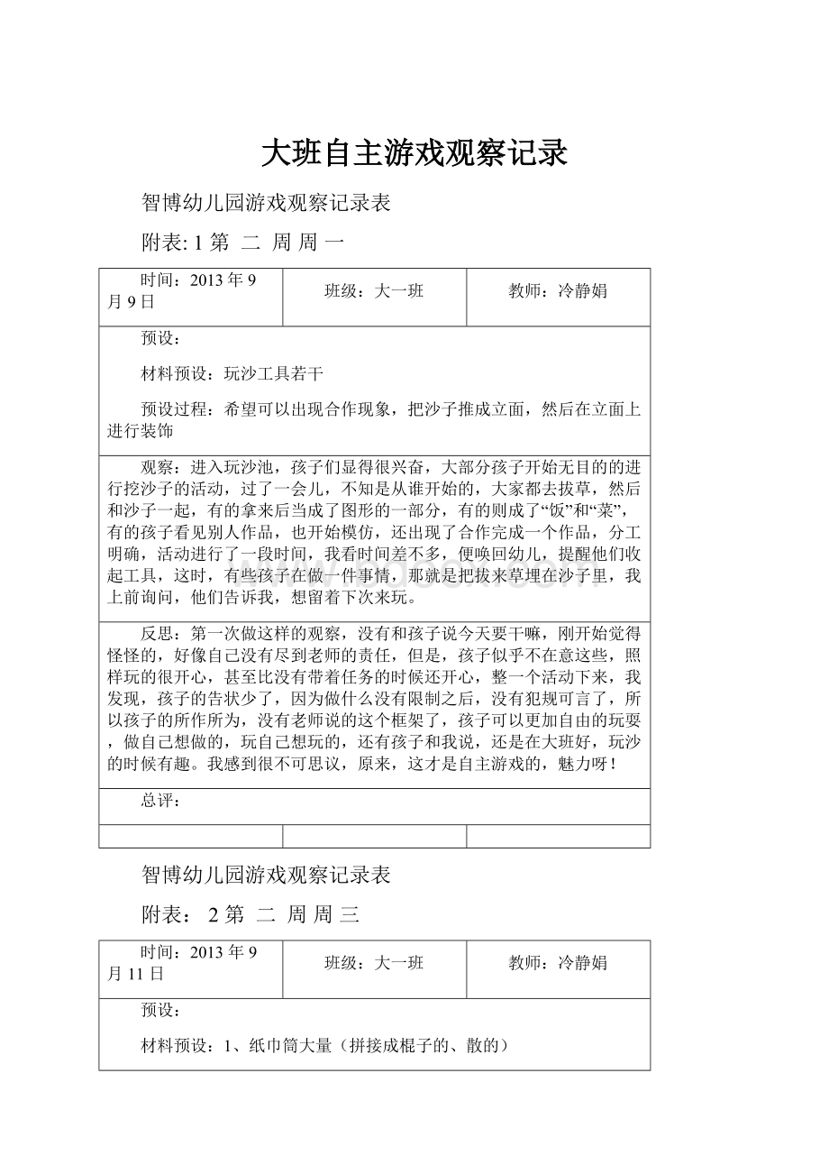 大班自主游戏观察记录.docx_第1页