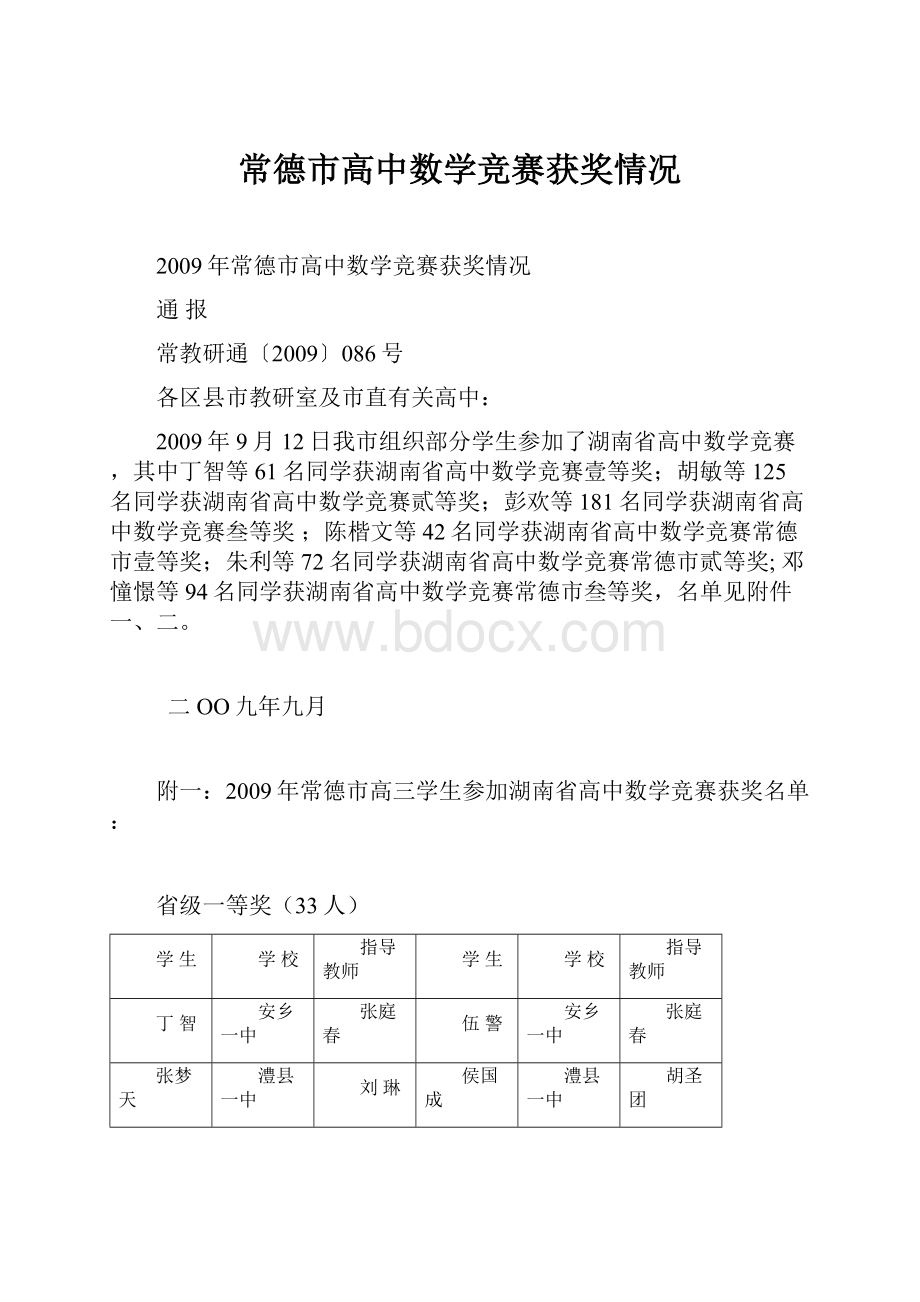 常德市高中数学竞赛获奖情况.docx