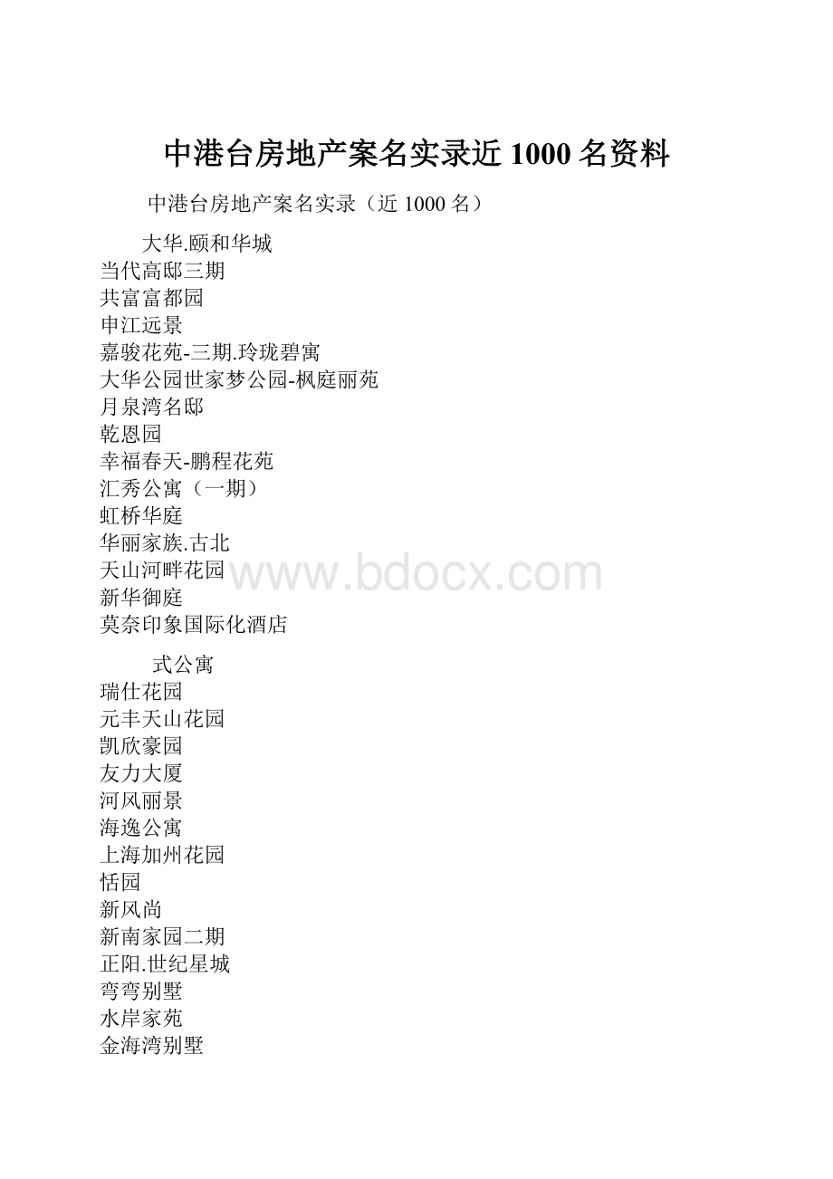 中港台房地产案名实录近1000名资料.docx