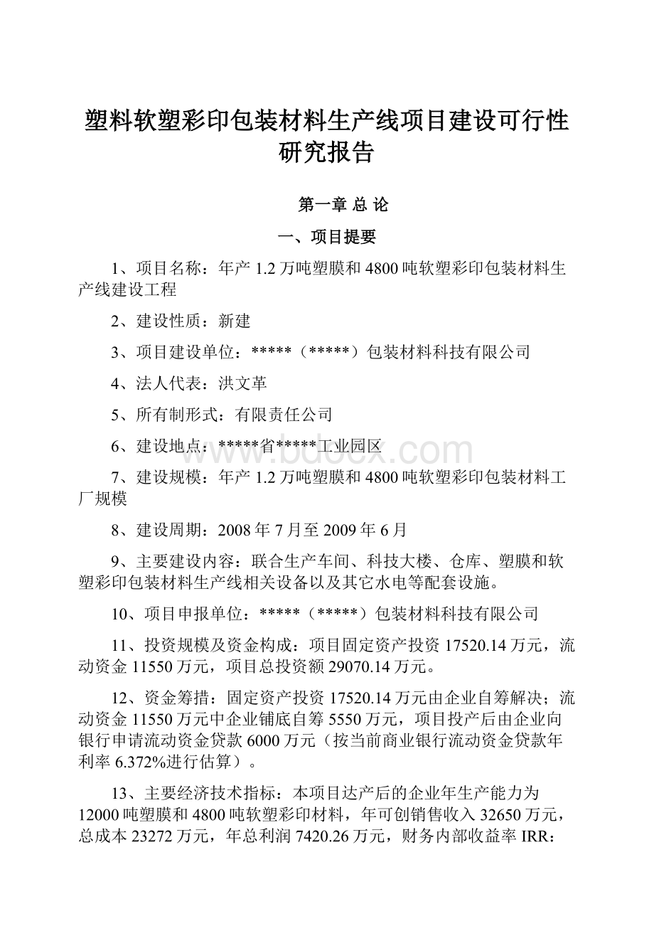 塑料软塑彩印包装材料生产线项目建设可行性研究报告.docx_第1页