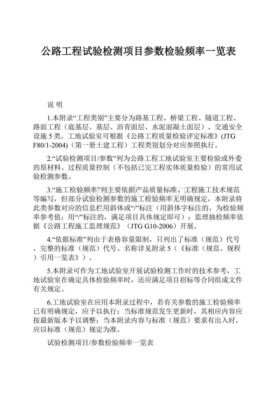 公路工程试验检测项目参数检验频率一览表.docx