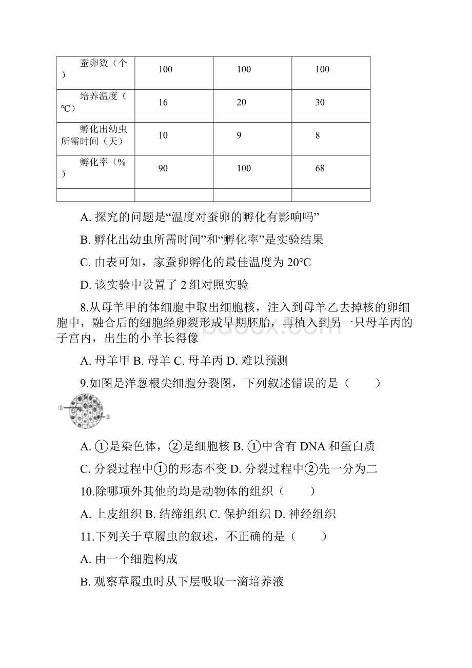 学年安徽省安庆市潜山市七年级上期末生物复习卷 含答案解析.docx_第2页