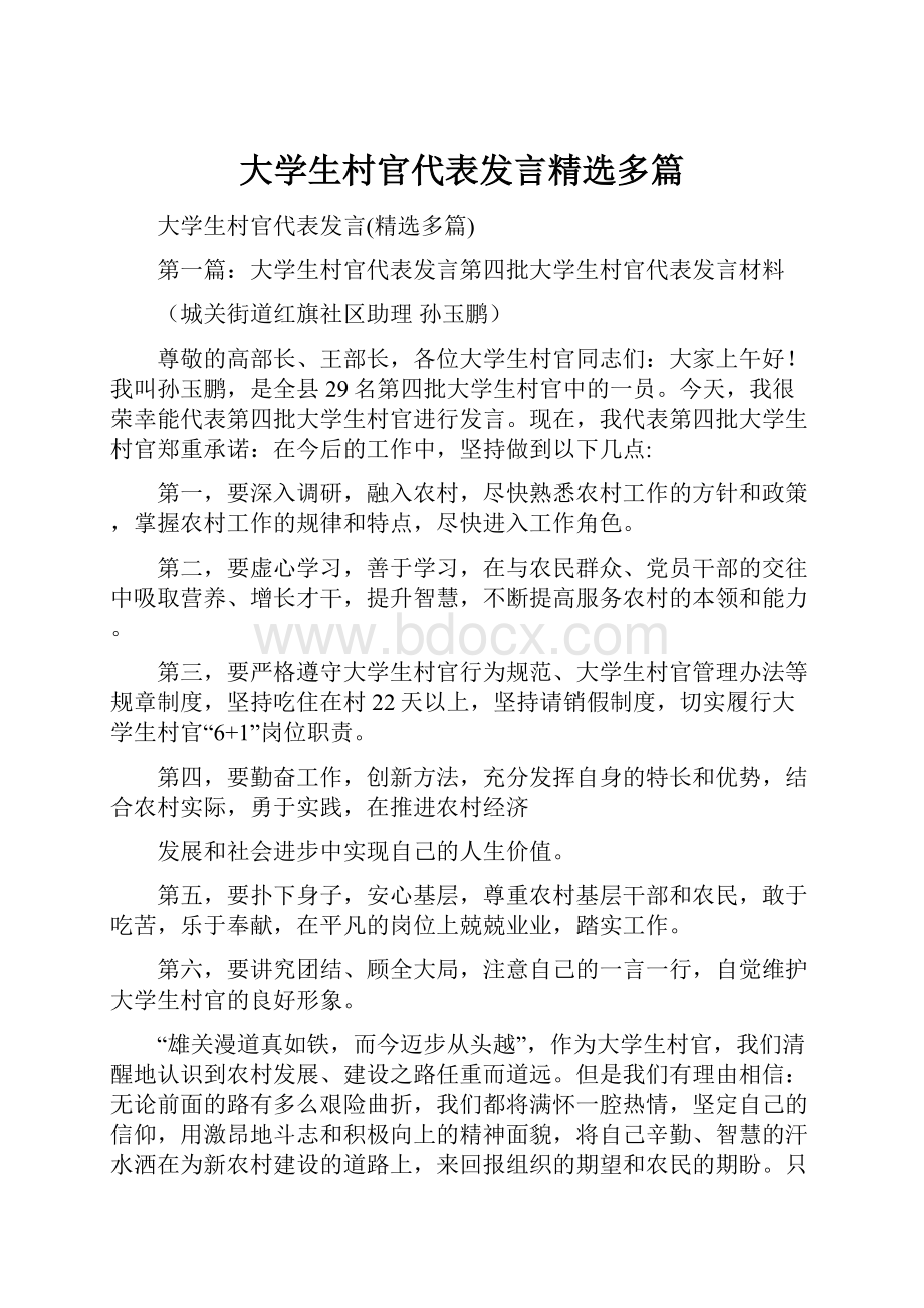 大学生村官代表发言精选多篇.docx_第1页