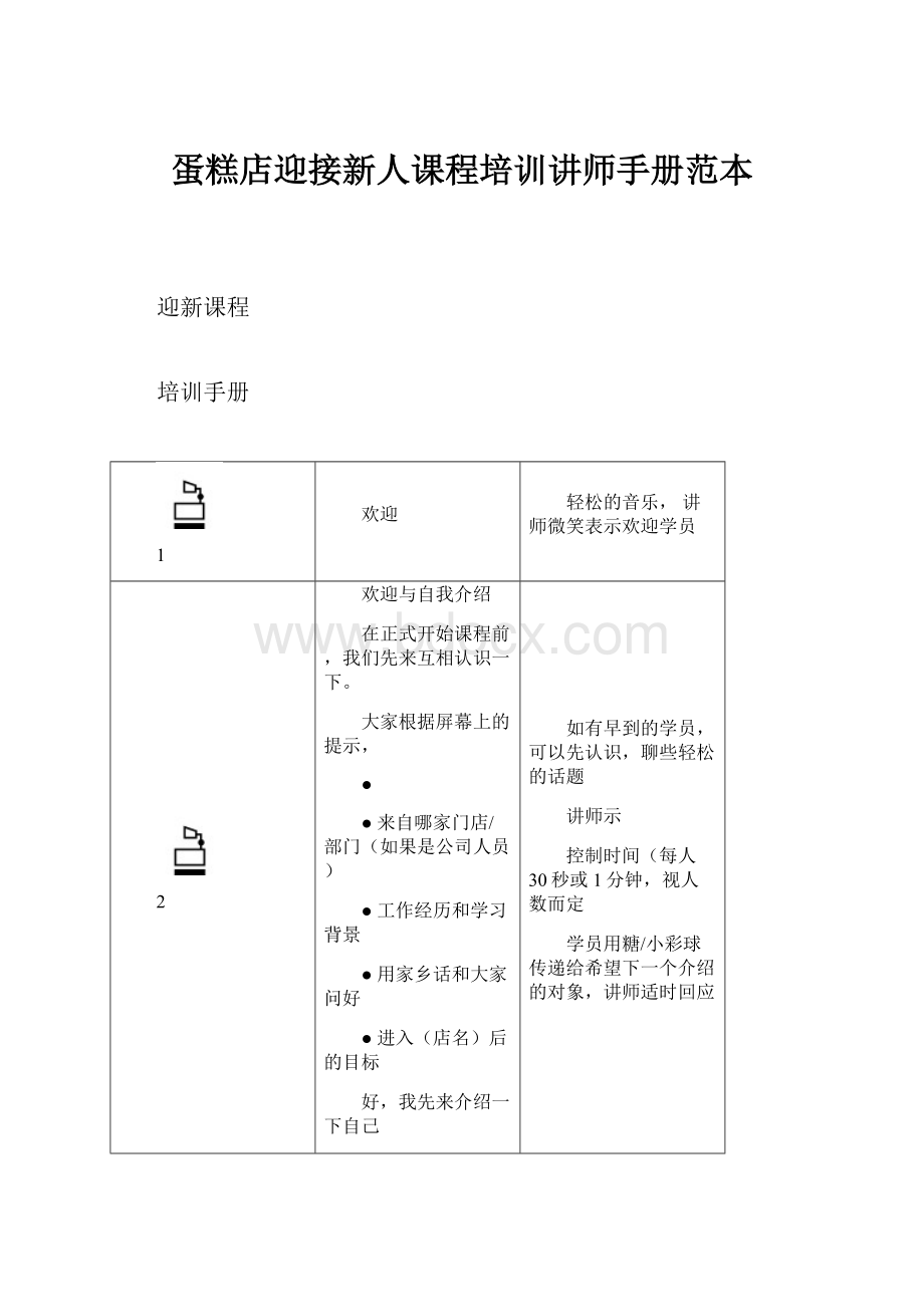 蛋糕店迎接新人课程培训讲师手册范本.docx