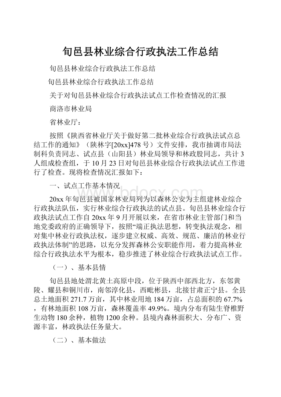 旬邑县林业综合行政执法工作总结.docx