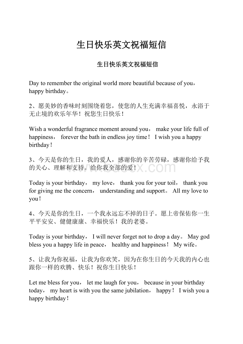 生日快乐英文祝福短信.docx