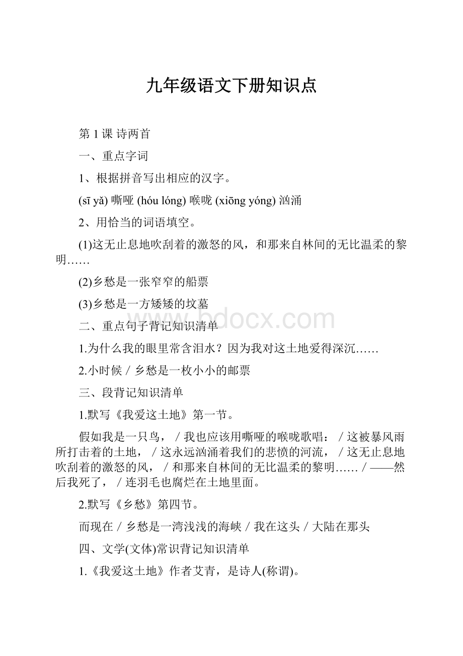 九年级语文下册知识点.docx