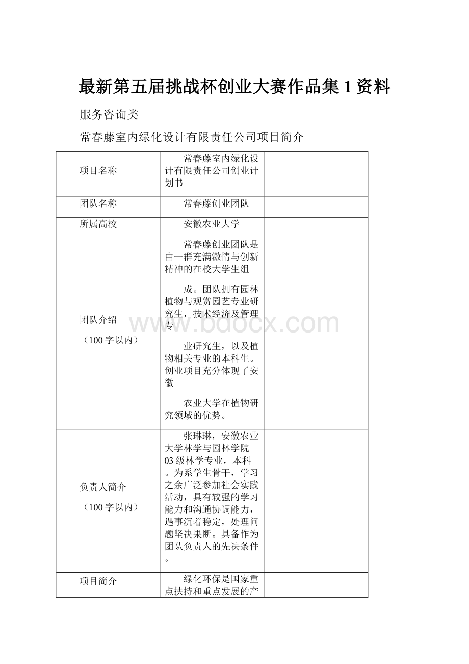 最新第五届挑战杯创业大赛作品集1资料.docx