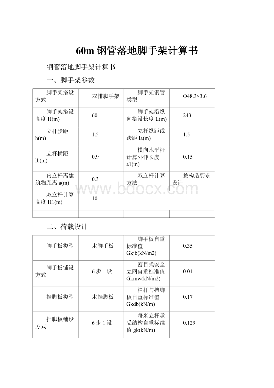 60m钢管落地脚手架计算书.docx