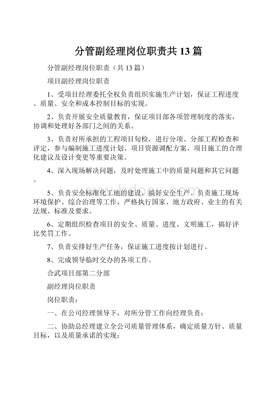 分管副经理岗位职责共13篇.docx_第1页