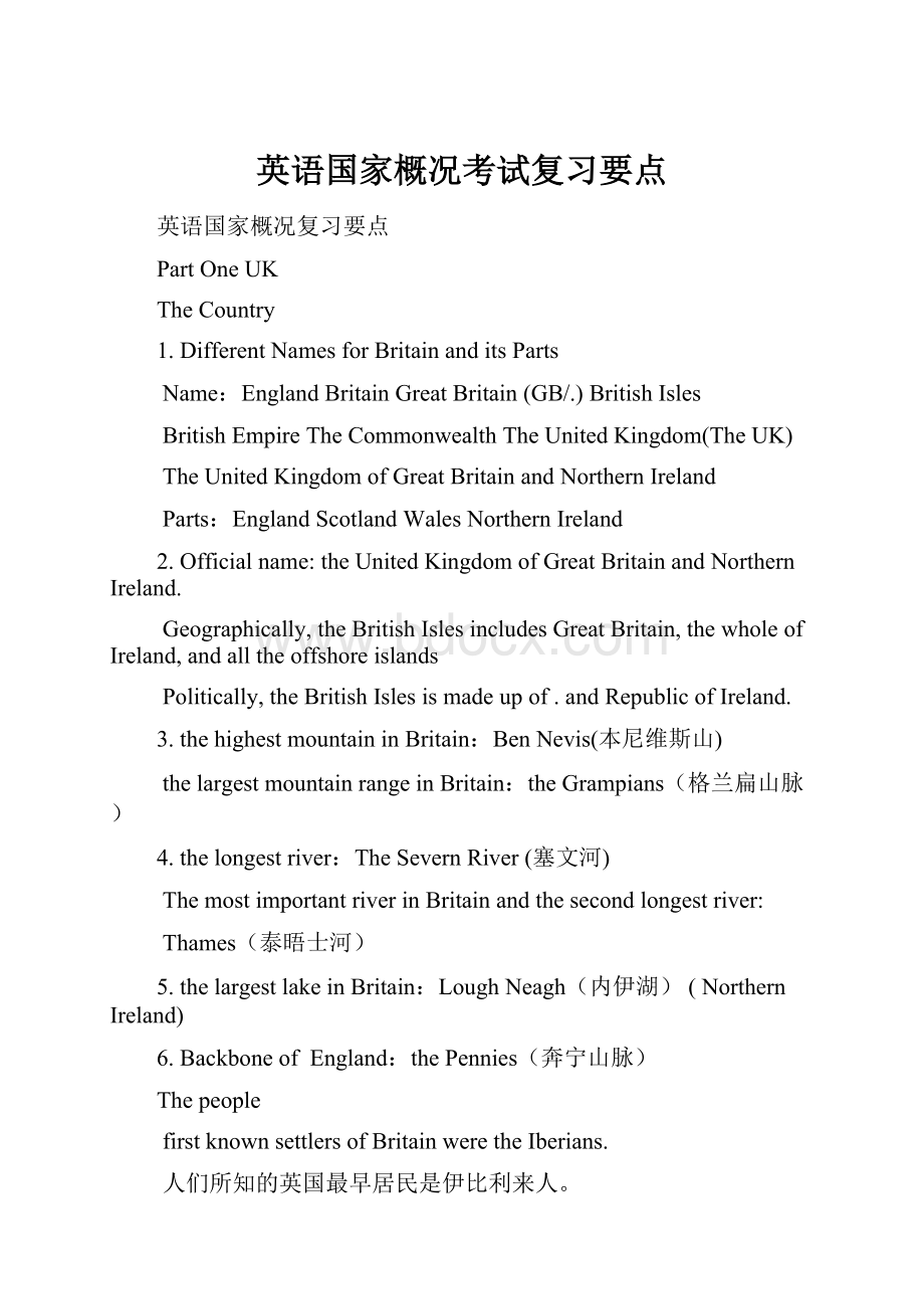 英语国家概况考试复习要点.docx