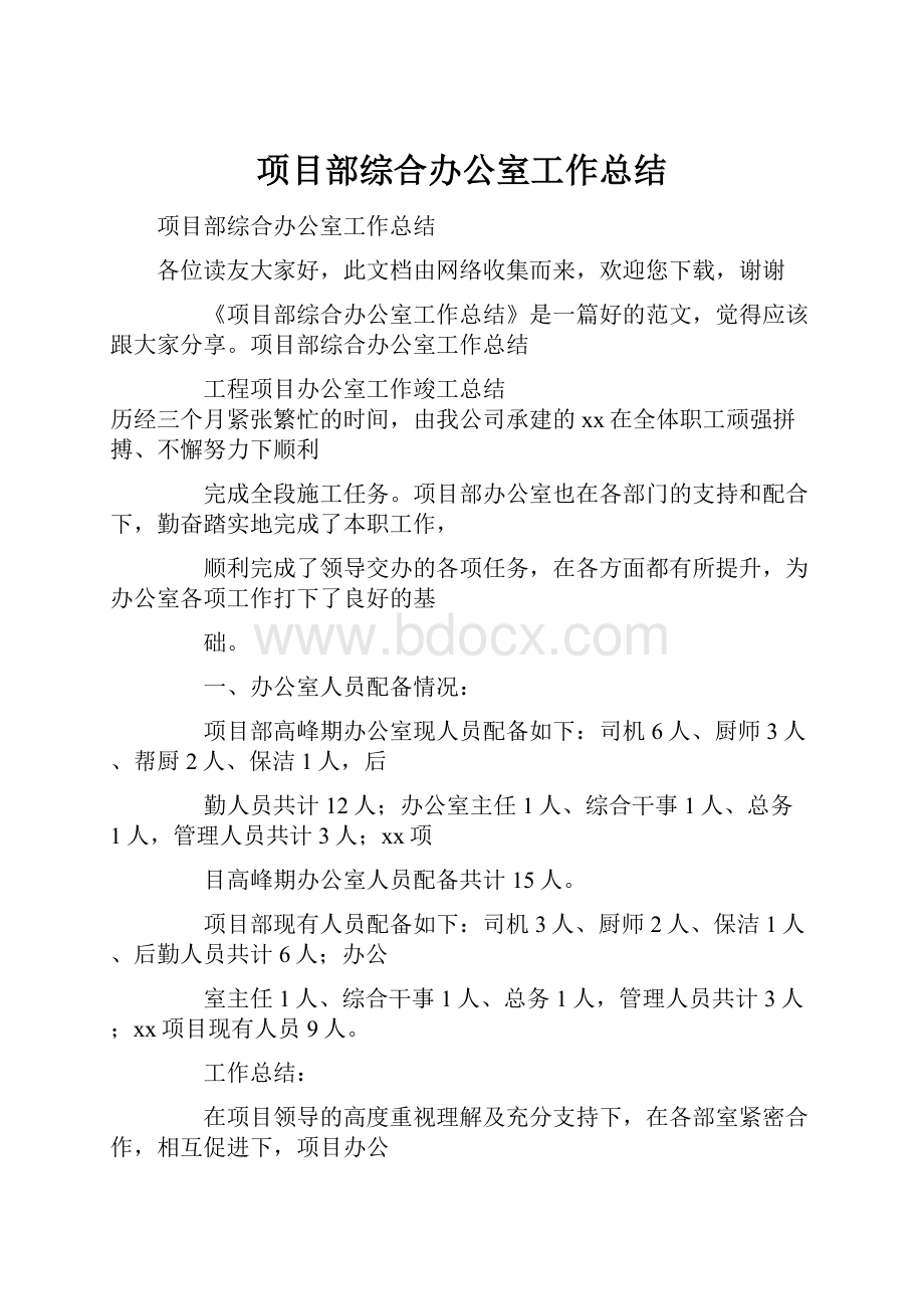 项目部综合办公室工作总结.docx