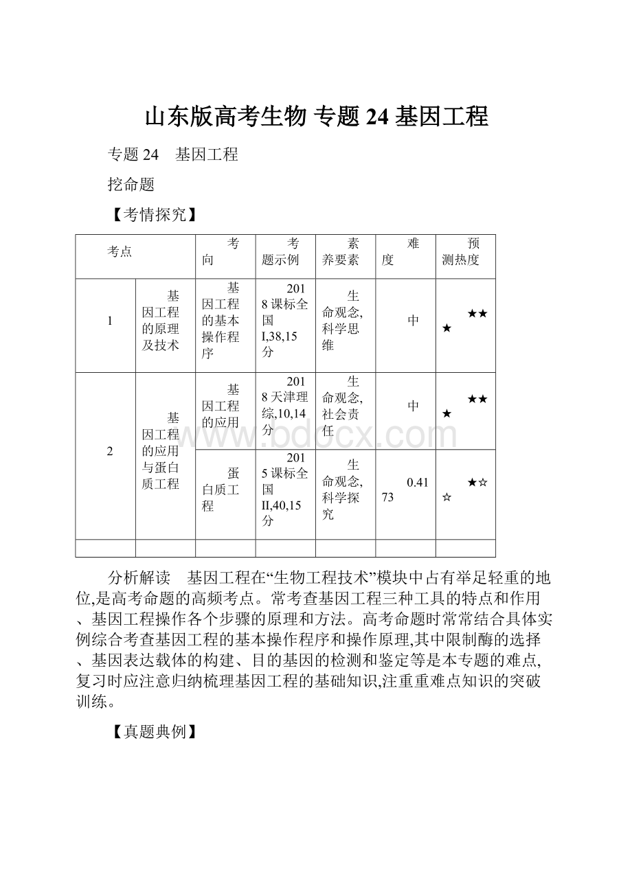 山东版高考生物 专题24 基因工程.docx_第1页