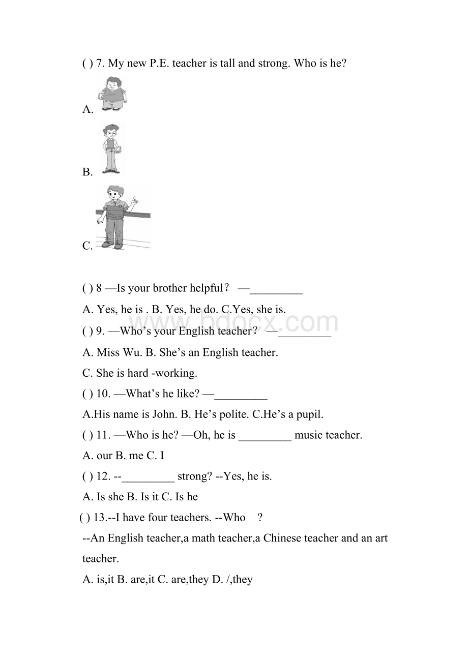 PEP人教版小学英语五年级上册单元检测试题全册.docx_第3页