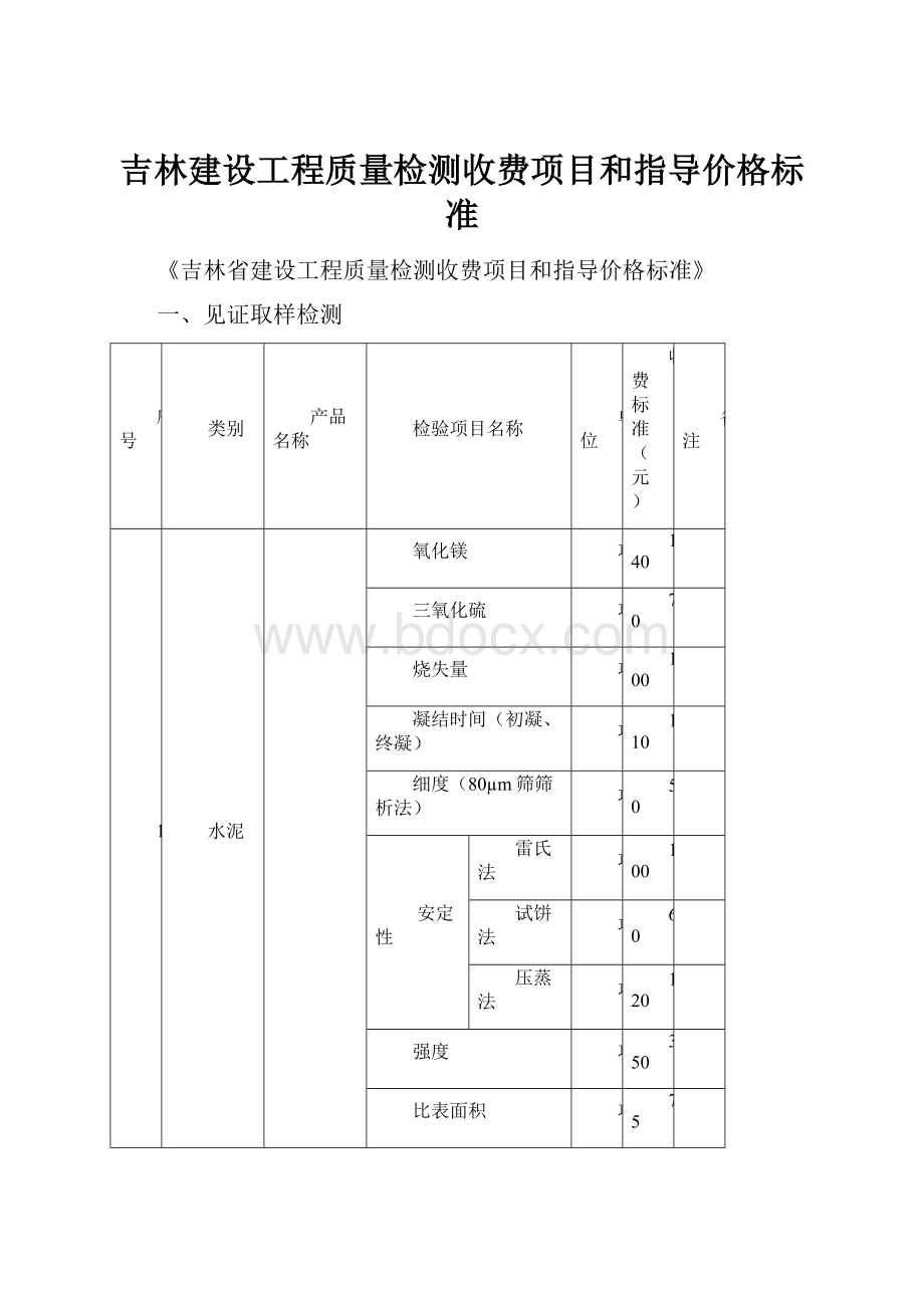 吉林建设工程质量检测收费项目和指导价格标准.docx