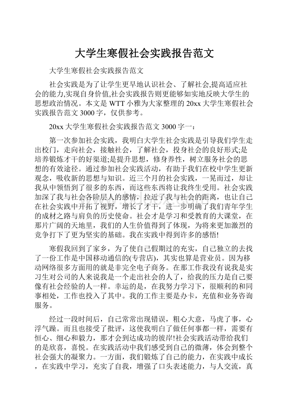 大学生寒假社会实践报告范文.docx