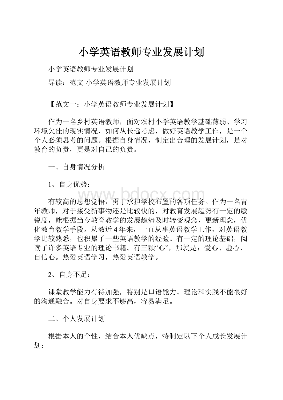 小学英语教师专业发展计划.docx