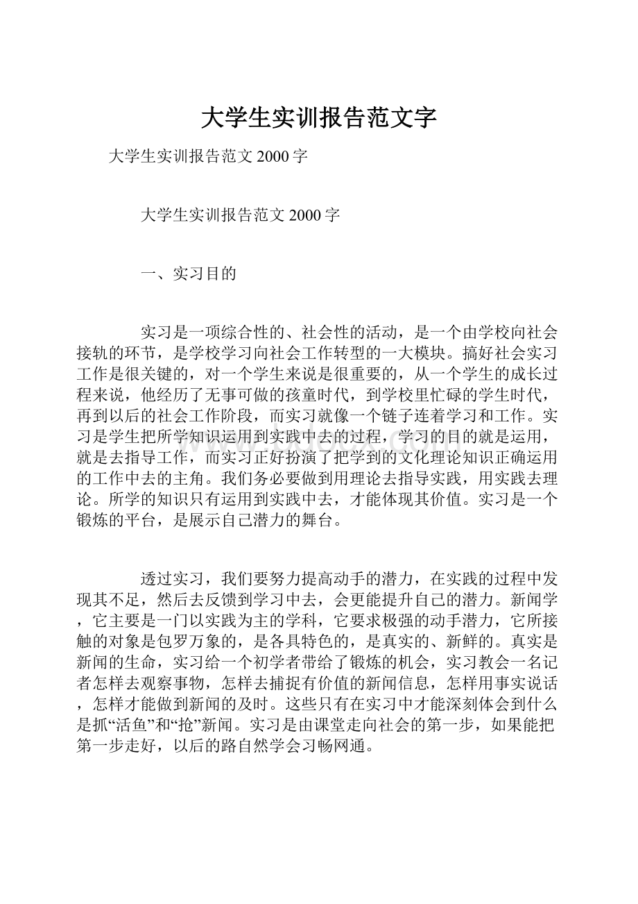 大学生实训报告范文字.docx