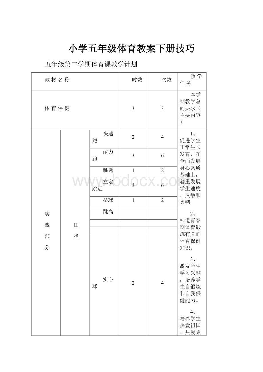 小学五年级体育教案下册技巧.docx_第1页