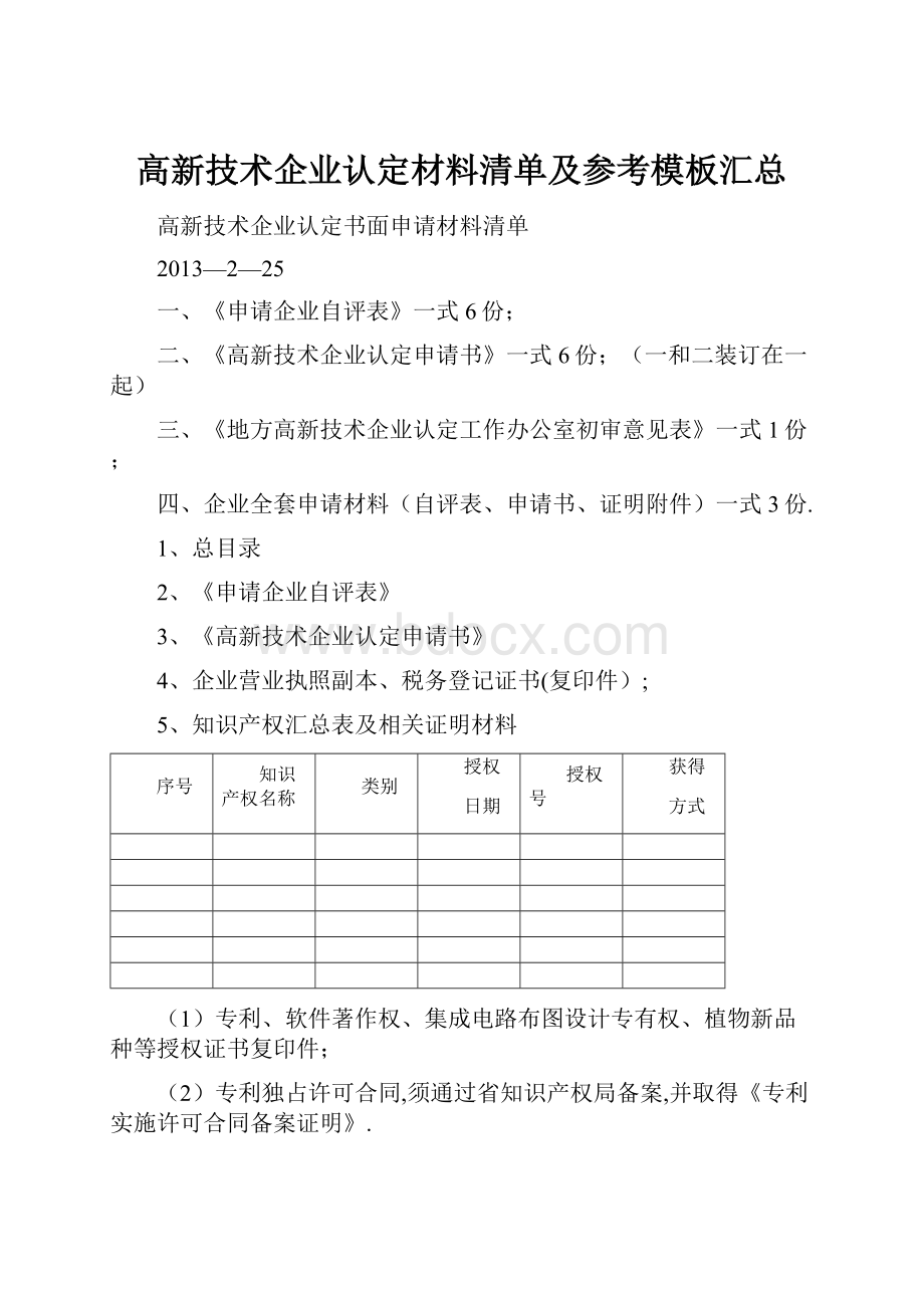 高新技术企业认定材料清单及参考模板汇总.docx_第1页