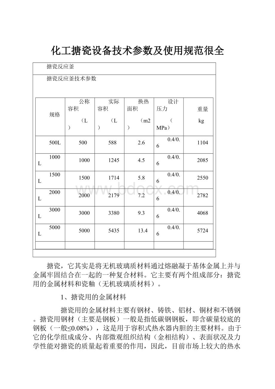 化工搪瓷设备技术参数及使用规范很全.docx_第1页