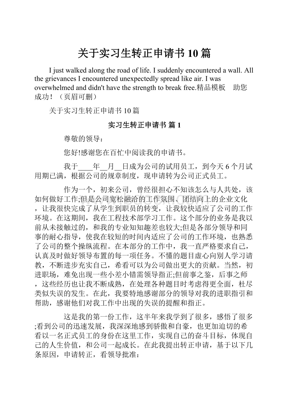 关于实习生转正申请书10篇.docx