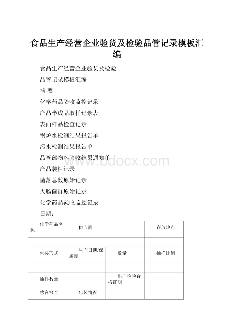 食品生产经营企业验货及检验品管记录模板汇编.docx_第1页