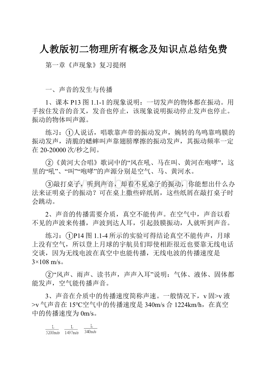 人教版初二物理所有概念及知识点总结免费.docx